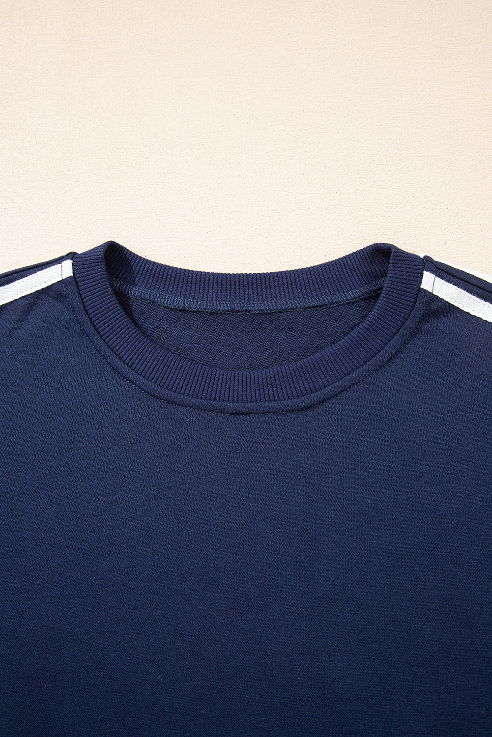 Dirty blue Varsity Striped Detail Crewneck Pullover Elastic Sweatpants 2-Piece Outfit