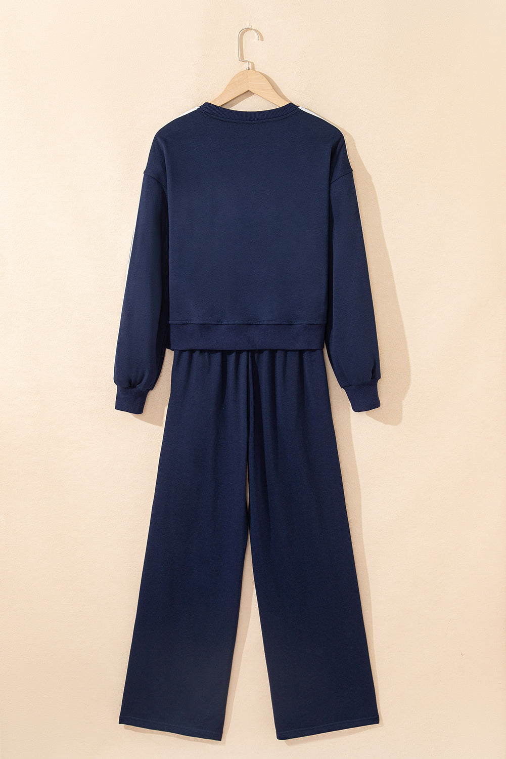 Dirty blue Varsity Striped Detail Crewneck Pullover Elastic Sweatpants 2-Piece Outfit