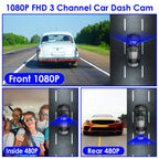 1080P FUD 3 Channel WiFi Dash Cam 170° Wide Angle Triple Car Camera With IR Night G-Sensor Motion Detection Loop Recording App Control Support 128G Max