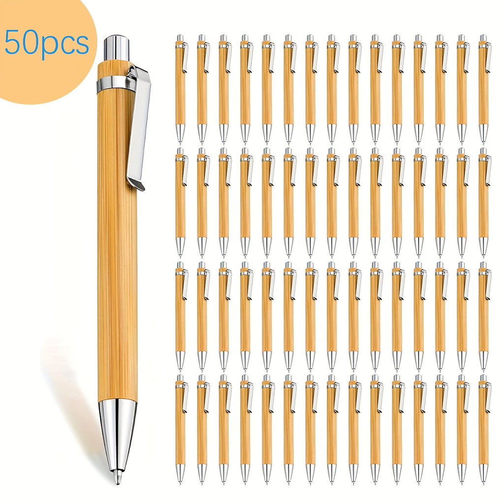 100 Bamboo Pens, Retractable Ballpoint Pen With Black Ink, 1mm, Suitable For Writing, Office Supplies, Wooden Bamboo Ballpoint Pen, Ideal For Journals, Supplies, And Decorations